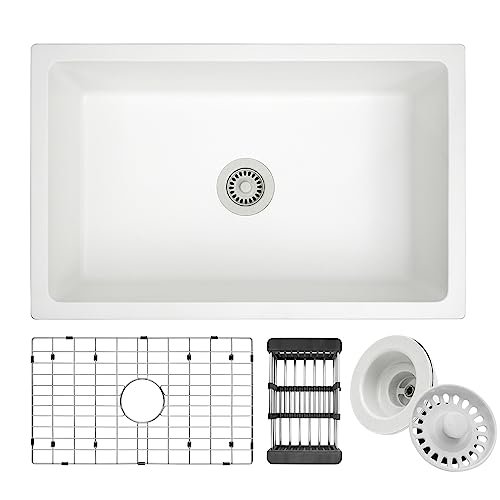 MONSINTA White Kitchen Sink, White Granite Composite...