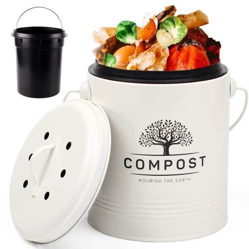 Perfnique Kitchen Compost Bin, 1.3 Gallon Countertop with...