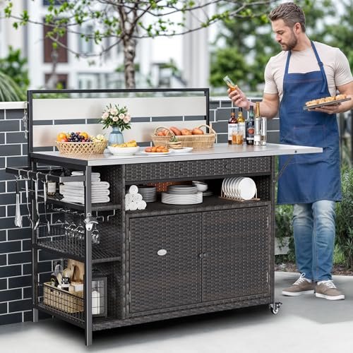 YITAHOME XL Outdoor Kitchen Island, Outdoor Bar Cart with...