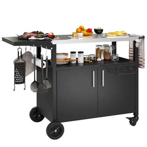 Shintenchi Outdoor Grill Cart Table with Stainless Steel Top