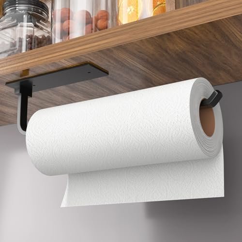 Paper Towel Holder - Self-Adhesive or Drilling, Matte Black...