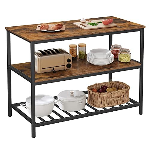 VASAGLE Kitchen Island with 3 Shelves, 47.2 Inch Rustic...