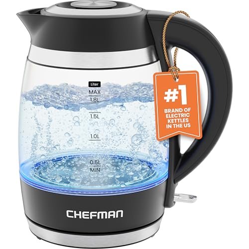 Chefman Electric Kettle, 1.8L 1500W, Hot Water Glass Boiler