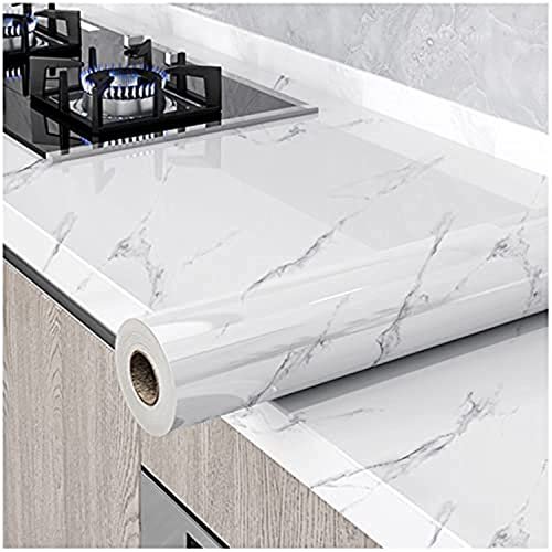 Glossy Marble Paper Granite Gray/White Wallpaper Peel and...