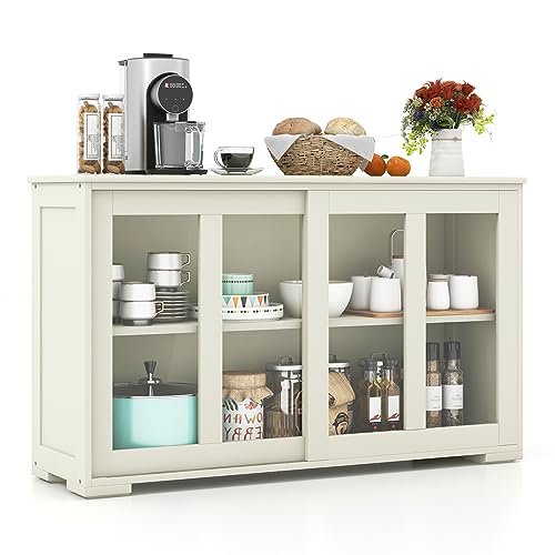 COSTWAY Buffet Sideboard with Storage, 2-Door Floor Glass...