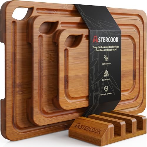 Astercook Deep-Carbonized Bamboo Cutting Boards for Kitchen...