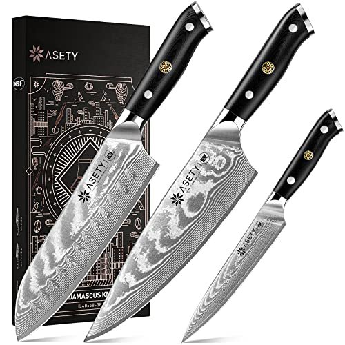 Damascus Knife Set 3 PCS: Japanese Kitchen Knives, VG10...