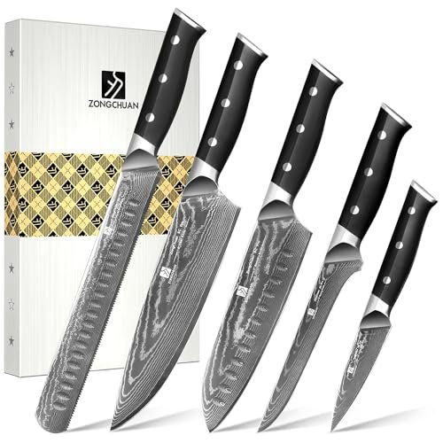 5-Piece Damascus Chef Knife Set: High Carbon Stainless Steel