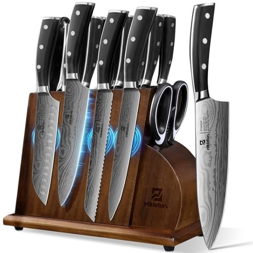 Piklohas Knife Sets for Kitchen with Block, 17 Piece...