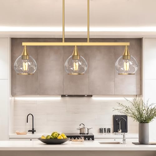 Phaosio 3-Light Gold Kitchen Island Linear Pendant Globe...