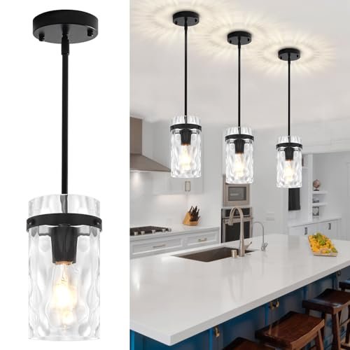 3 Pack Black Pendant Lights Kitchen Island, Modern Hammered...