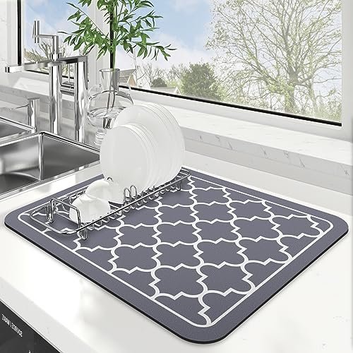 WISELIFE Dish Drying Mat Super Absorbent Drying Large Grey...