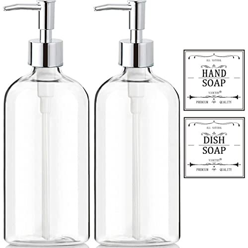 Clear Soap Dispenser with Rust Proof Pump, 16oz 2 Pack
