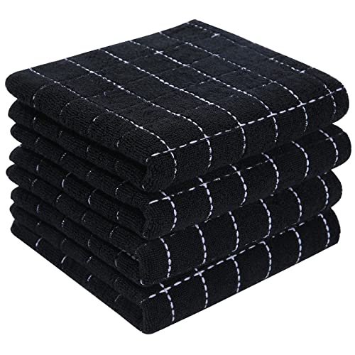 Homaxy 100% Cotton Terry Kitchen Towels(Black, 13 x 28...