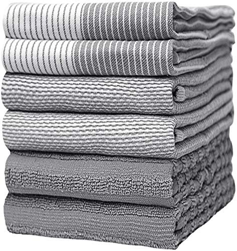 Premium Kitchen Towels (20”x 28”, 6 Pack) Gray Absorbent...