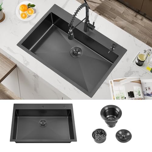 ATTOP 33 Inch Black Large Single Bowl Drop In Sink