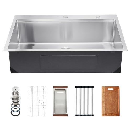 VEVOR Drop In Kitchen Sink 33 Inch Single Bowl Workstation