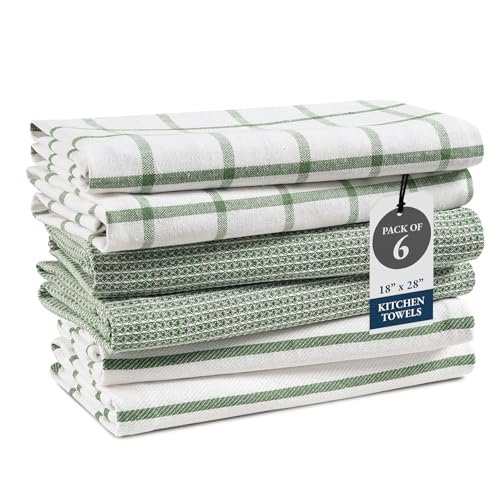 LANE LINEN Cotton Kitchen Towels Set, 6-Pack, Olive Dish...