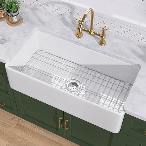 TUKTUK White Farmhouse Sink 33 inch Fireclay Apron Front