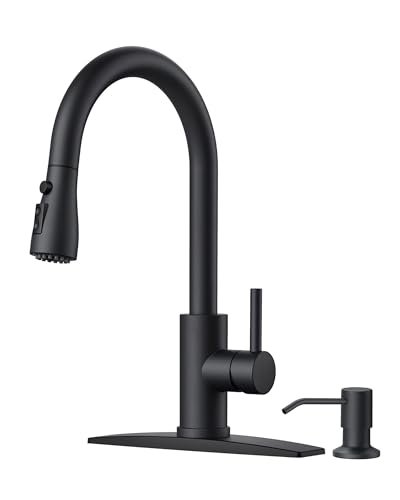 FORIOUS Black Kitchen Faucet with Soap Dispenser and Pull...
