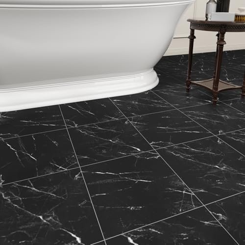 20-Pack Peel and Stick Floor Tiles Vinyl Black Vein Marble
