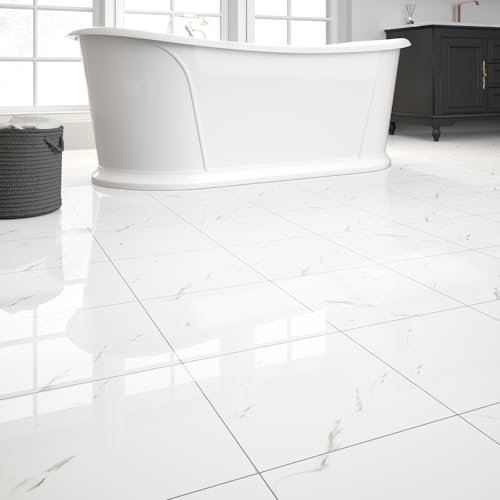 40-Pack Peel and Stick Floor Tiles Vinyl White Marble 12x12