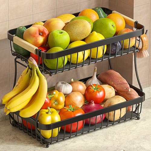 Sevenblue 2 Tier Large Fruit Basket for Kitchen Counter
