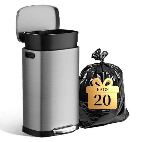 KdbK 13 Gallon Trash Can with Lid, Stainless Steel Pedal