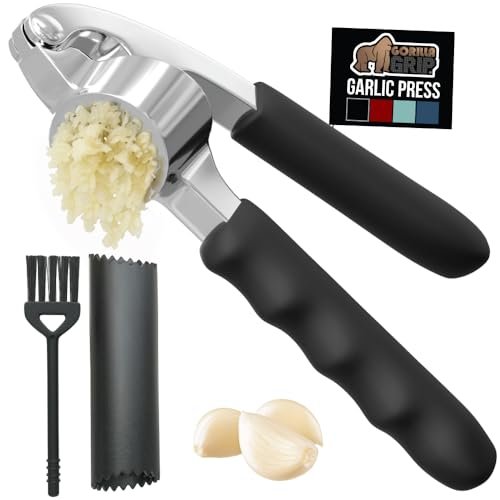 GORILLA GRIP Garlic Press and Peel Set, Heavy Duty Mincer