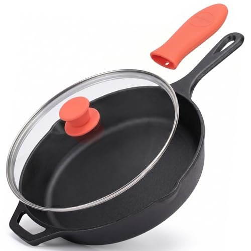 NutriChef 12-Inch Cast Iron Skillet w/Lid - Pre-Seasoned,...