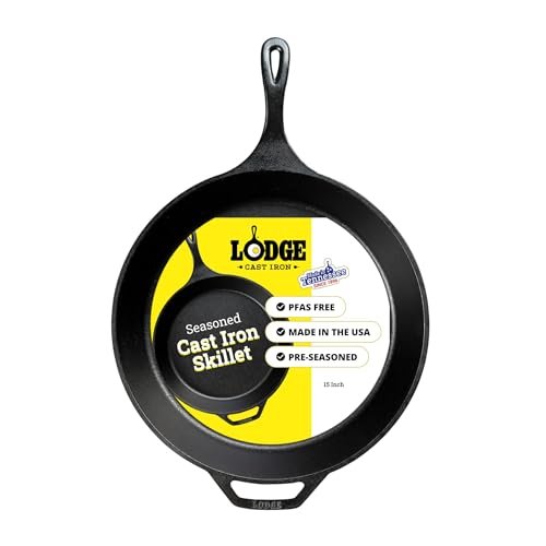 Lodge Seasoned Cast Iron Skillet 15 Inches, Nonstick Frying...