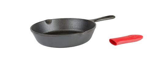 Lodge Cast Iron Skillet with Red Mini Handle Holder, 8-inch