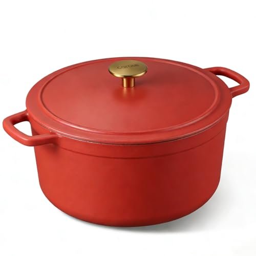 CAROTE 5QT Enameled Cast Iron Dutch Oven Red Baking