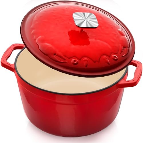 DUTZUN Enameled Cast Iron Dutch Oven - Crab Lid