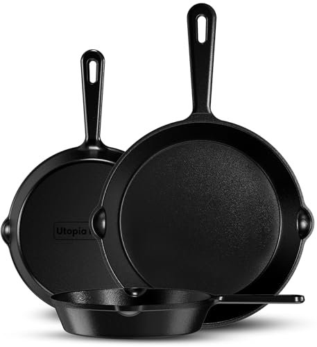 Utopia Kitchen Cast iron Skillets 3 Piece Pre Seasoned