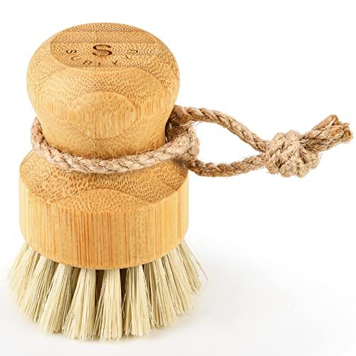 SUBEKYU Bamboo Dish Scrub Brushes for Kitchen, Sisal...
