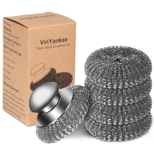 5Pcs Steel Wool Scrubber with Replacement Wire Pads for...