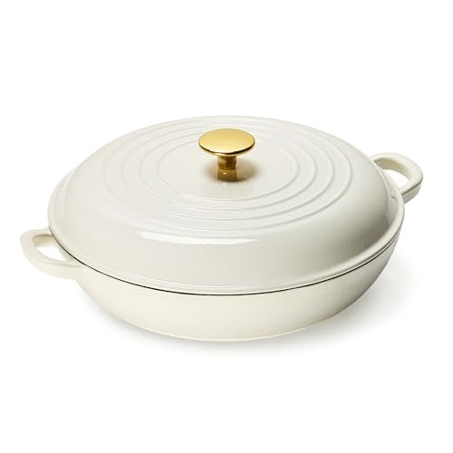 CAROTE 3.4QT Enameled Cast Iron Braiser Pan, Shallow with...