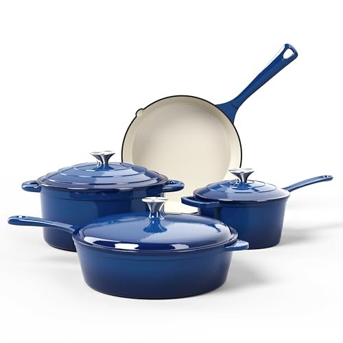 Kitchen Academy 7Pcs Enameled Cast Iron Cookware Induction...