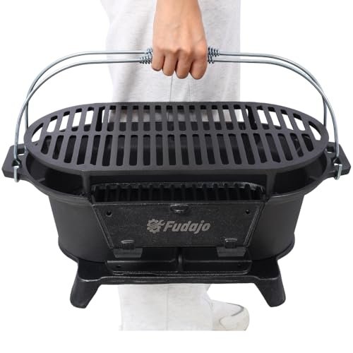 Cast Iron Hibachi Grill – Portable Charcoal Outdoor BBQ...