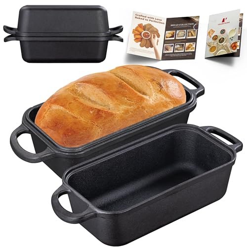 Vanderlume Cast Iron Loaf Pan with Lid 9x5 Inch 2-in-1