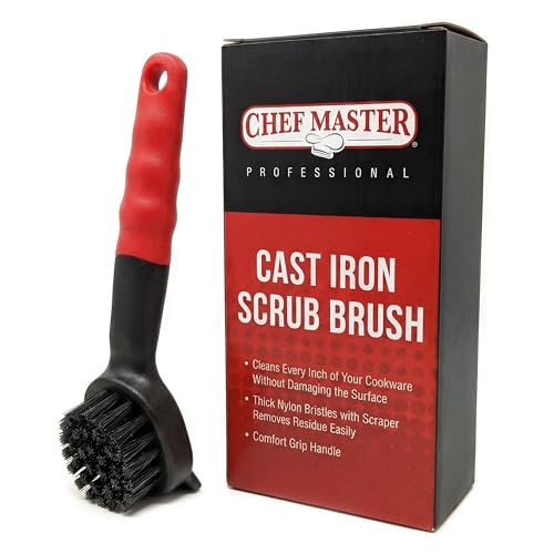 Cast Iron Scrub Brush with Heavy Duty Scraper for Pans