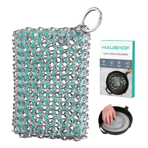 HAUSHOF Cast Iron Scrubber, Chainmail Scrubber with...