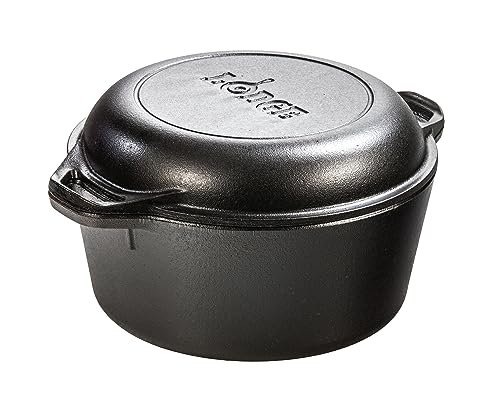 Lodge Cast Iron Double Dutch Oven 5 Quart Pre-Seasoned