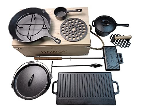 HAWOK Pre-seasoned Cast Iron Dutch Oven Camping Cookware...