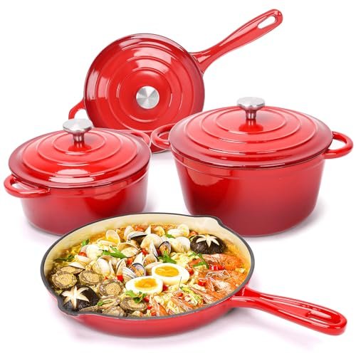 Hisencn Enameled Cast Iron Cookware Set - Induction...
