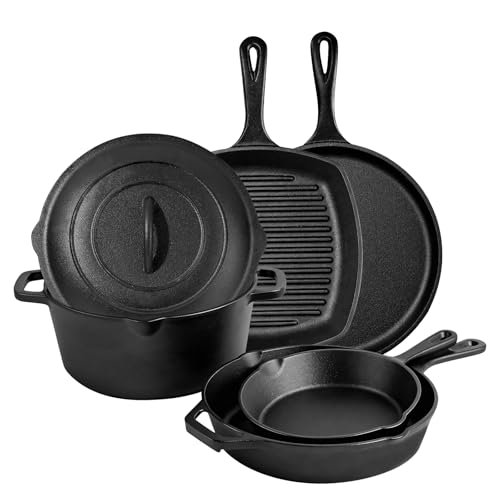 Asderote 6 Piece Pre-Seasoned Cast Iron Cookware Set