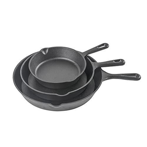 Commercial CHEF 3-Piece Cast Iron Skillet Set Pre-seasoned