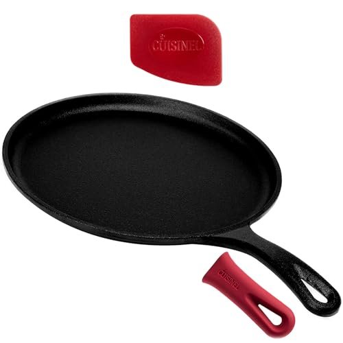 Cast Iron Round Griddle - 10.5”-Inch Crepe Pre-Seasoned...