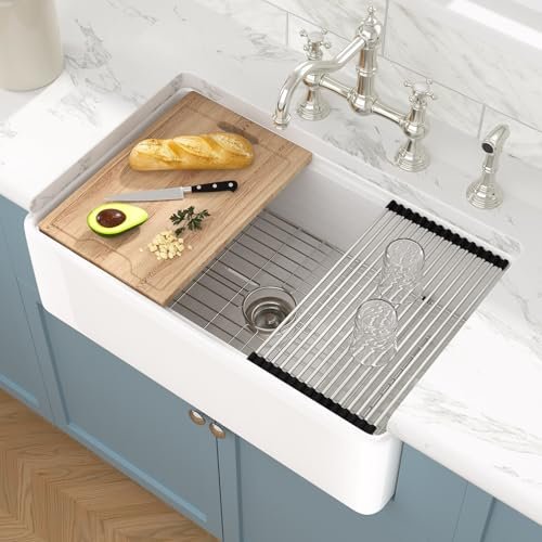 Sarlai White Farmhouse Sink - 33 Inch Fireclay Undermount